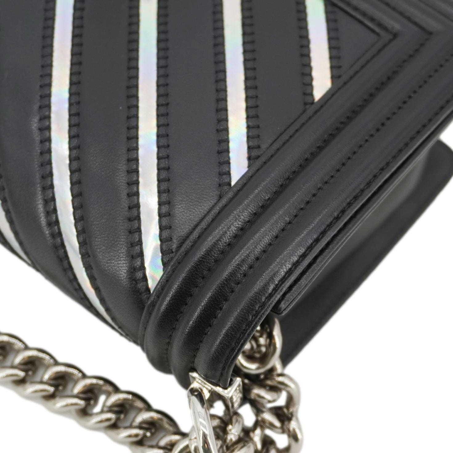 Chanel Boy Flap Chevron Leather with Holographic PVC Crossbody Bag Black