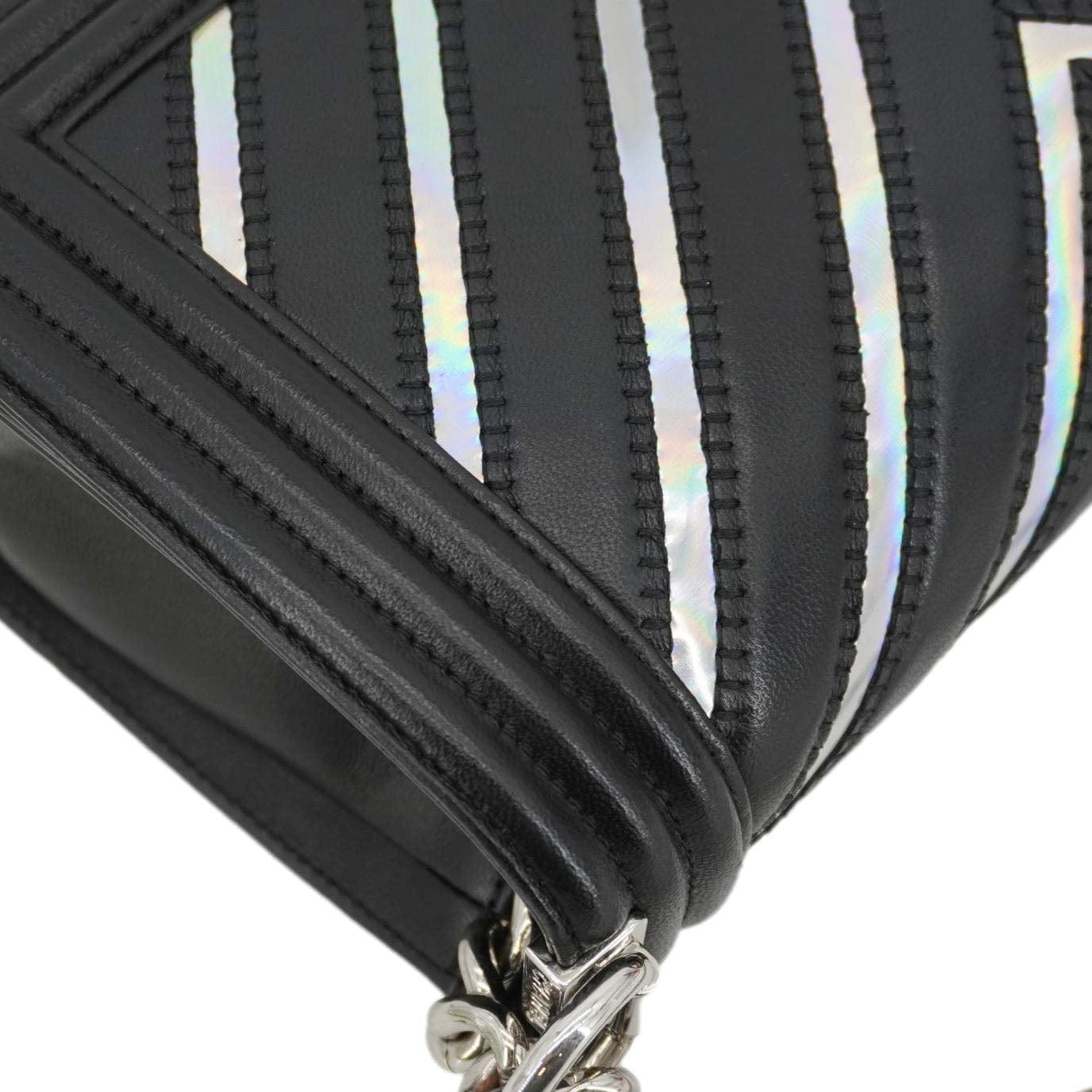 Chanel Boy Flap Chevron Leather with Holographic PVC Crossbody Bag Black