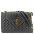 YVES SAINT LAURENT Envelope Flap Leather Chain Shoulder Bag Black