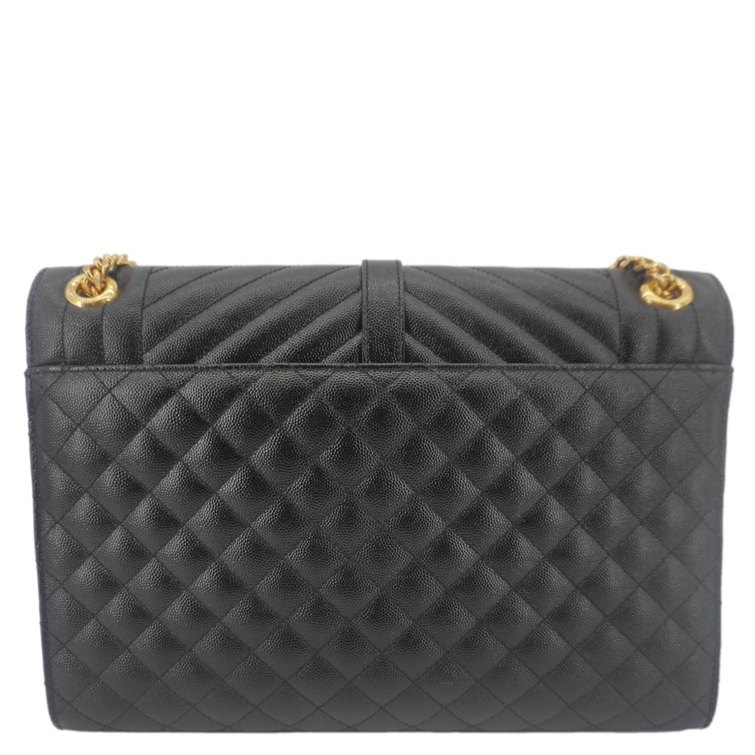YVES SAINT LAURENT Envelope Flap Leather Chain Shoulder Bag Black
