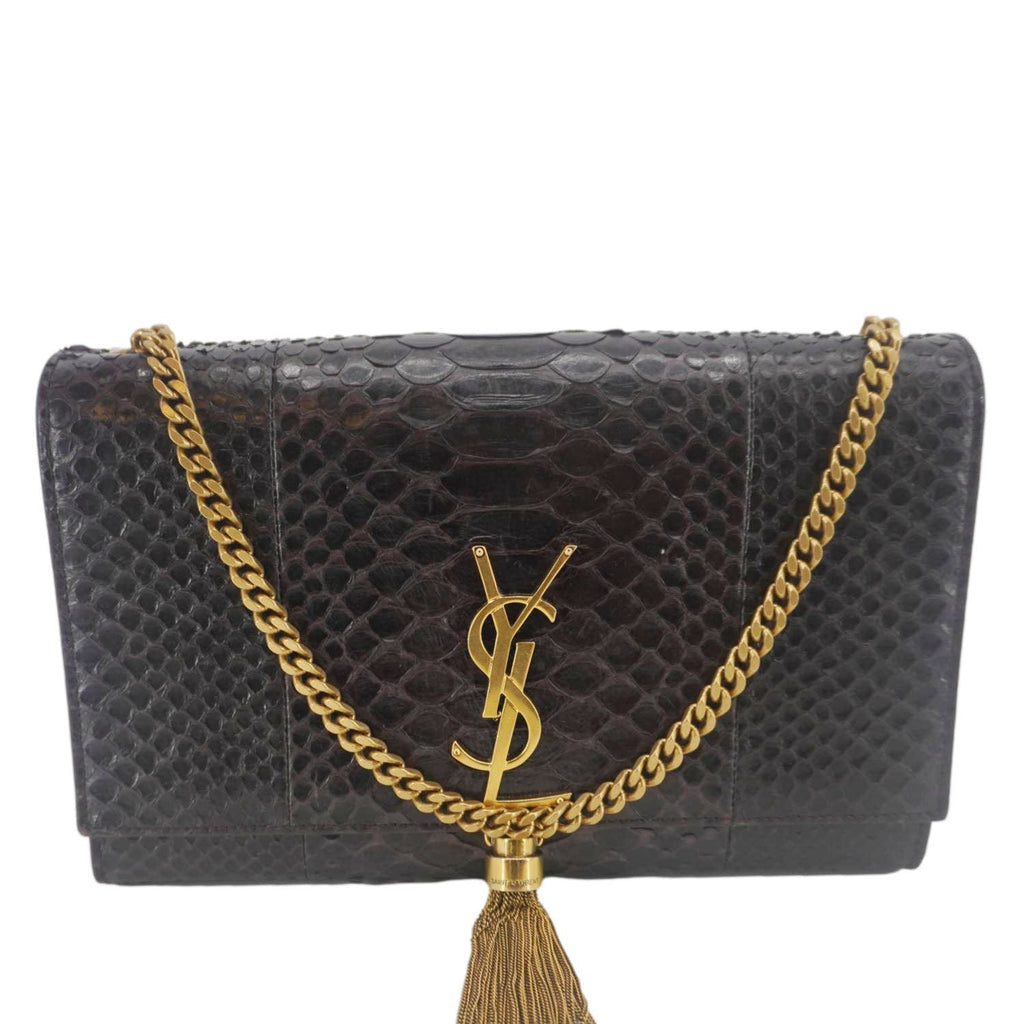 YVES SAINT LAURENT Kate Python Leather Chain Crossbody Bag Black