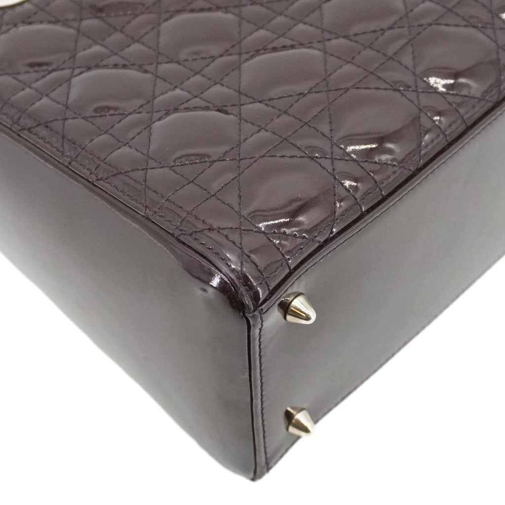 CHRISTIAN DIOR Lady Dior Quilted Patent Leather Shoulder Bag Burgundy