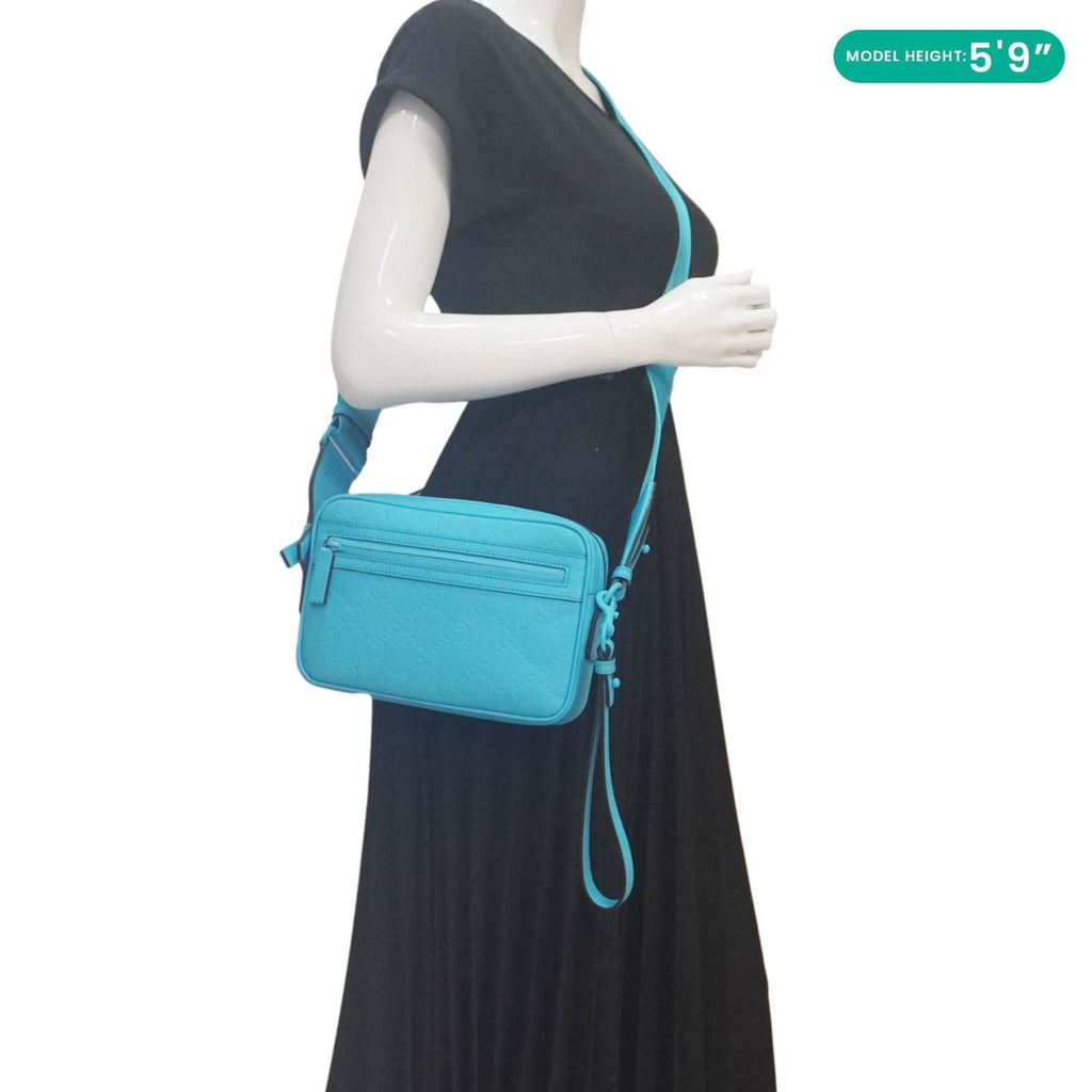 GUCCI Gucci Small Rubber-effect Leather Crossbody Bag Bright Blue 771293