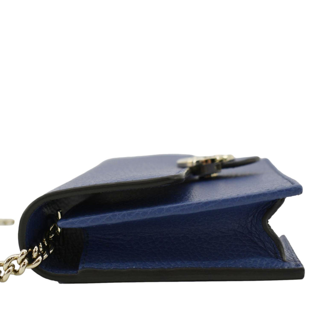 GUCCI Dollar Interlocking G Calfskin Leather Chain Wallet Crossbody Bag Blue 510314