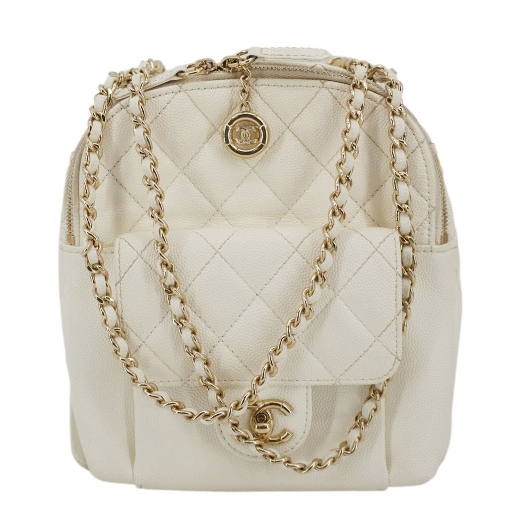 Chanel CC Day Small Caviar Quilted Leather Backpack White
