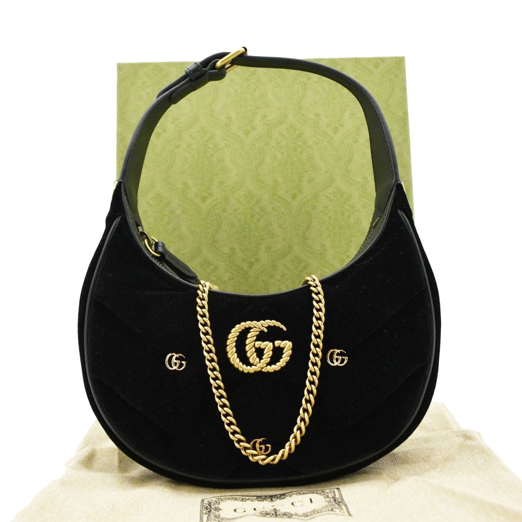 GUCCI Gucci Marmont Half Moon Mini Leather Shoulder Bag Black 770983