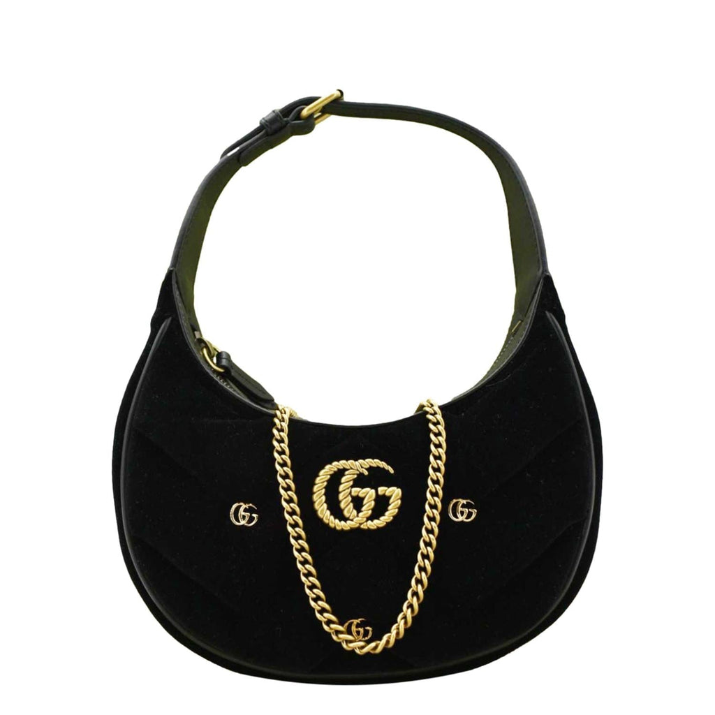 GUCCI Gucci Marmont Half Moon Mini Leather Shoulder Bag Black 770983