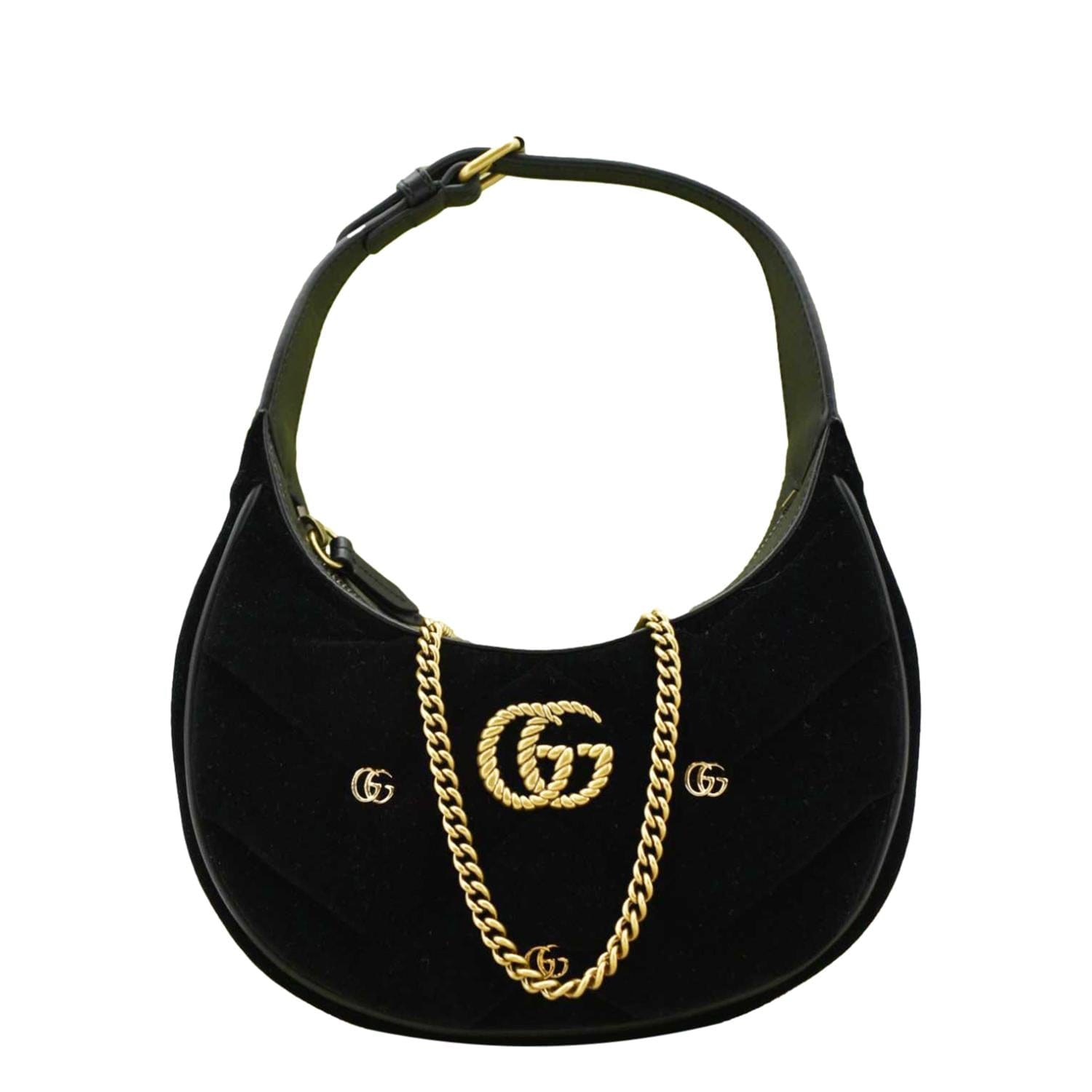 GUCCI Gucci Marmont Half Moon Mini Leather Shoulder Bag Black 770983