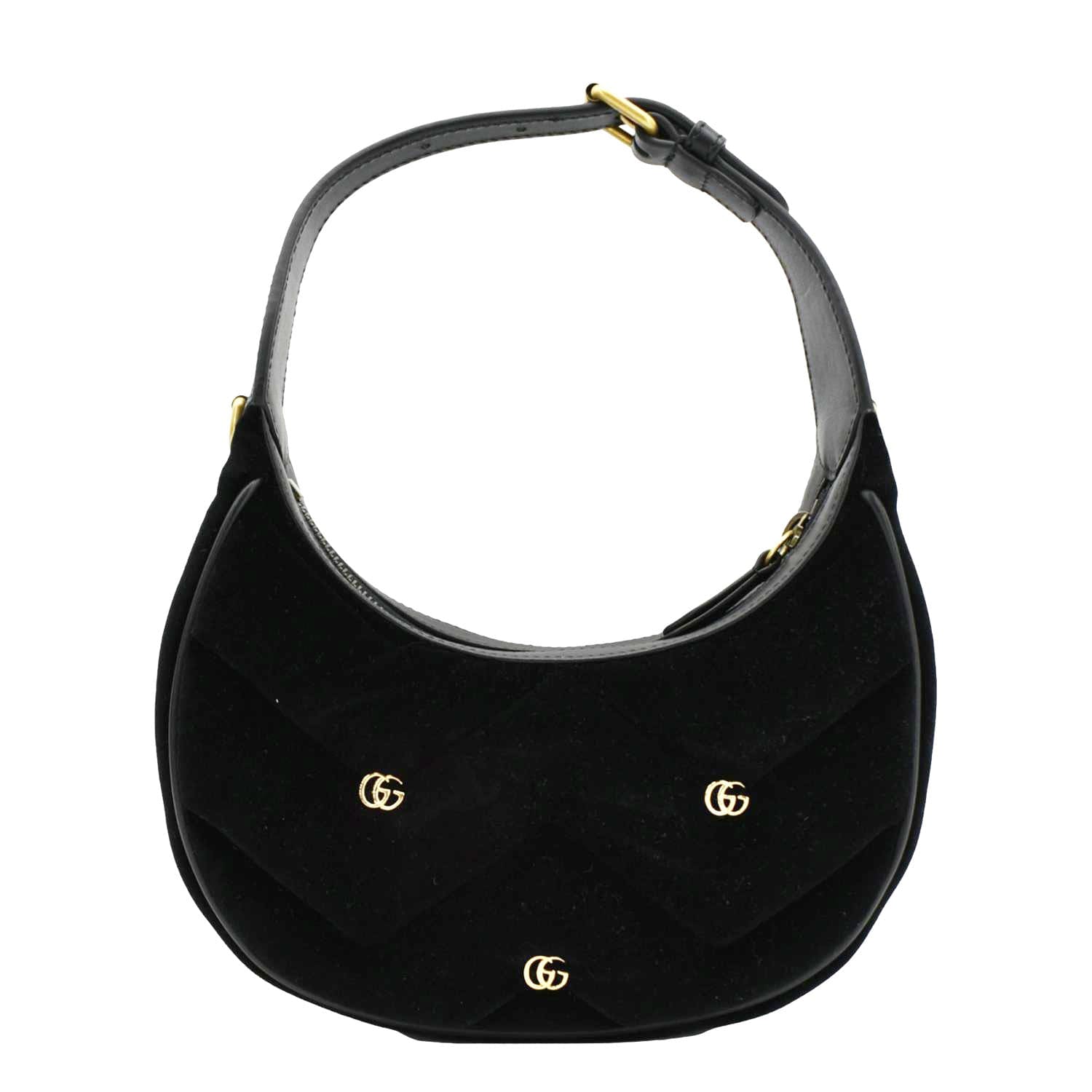 GUCCI Gucci Marmont Half Moon Mini Leather Shoulder Bag Black 770983