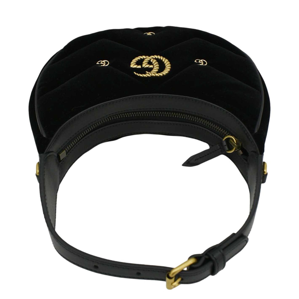 GUCCI Gucci Marmont Half Moon Mini Leather Shoulder Bag Black 770983