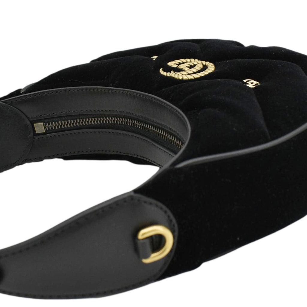 GUCCI Gucci Marmont Half Moon Mini Leather Shoulder Bag Black 770983