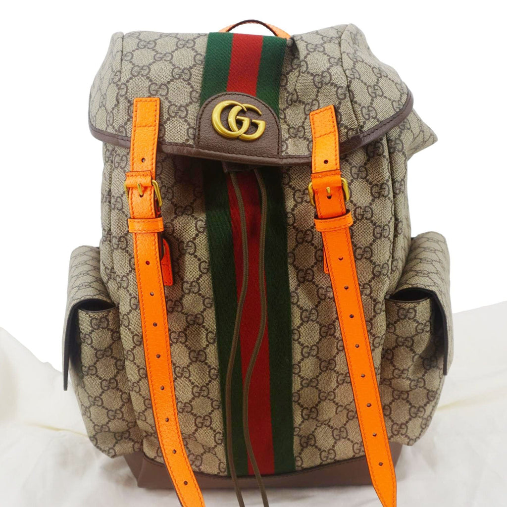 GUCCI Ophidia Gucci Medium Supreme Canvas Backpack Beige 598140
