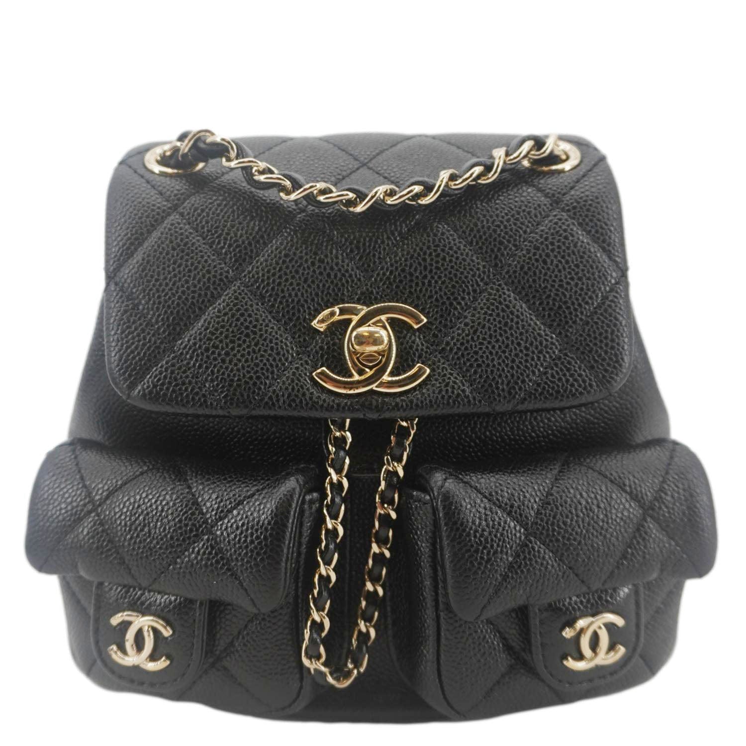Chanel Duma Pockets Small Quilted Caviar Leather Drawstring Backpack Black