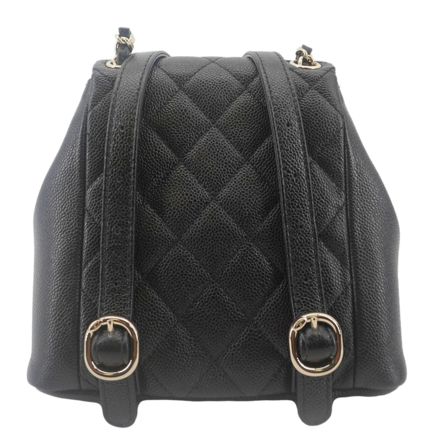 Chanel Duma Pockets Small Quilted Caviar Leather Drawstring Backpack Black
