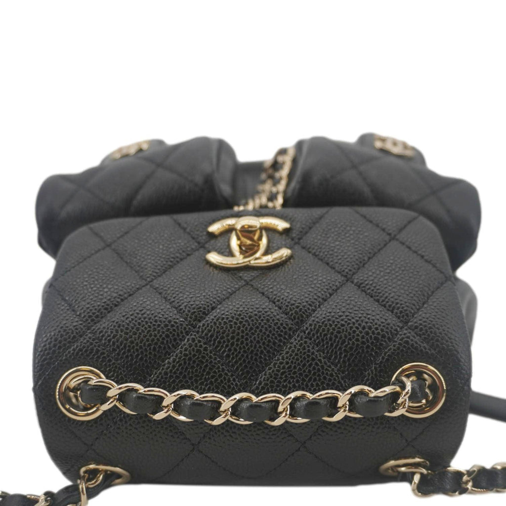 Chanel Duma Pockets Small Quilted Caviar Leather Drawstring Backpack Black