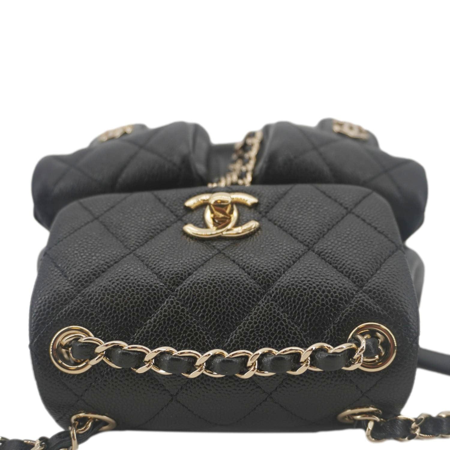 Chanel Duma Pockets Small Quilted Caviar Leather Drawstring Backpack Black
