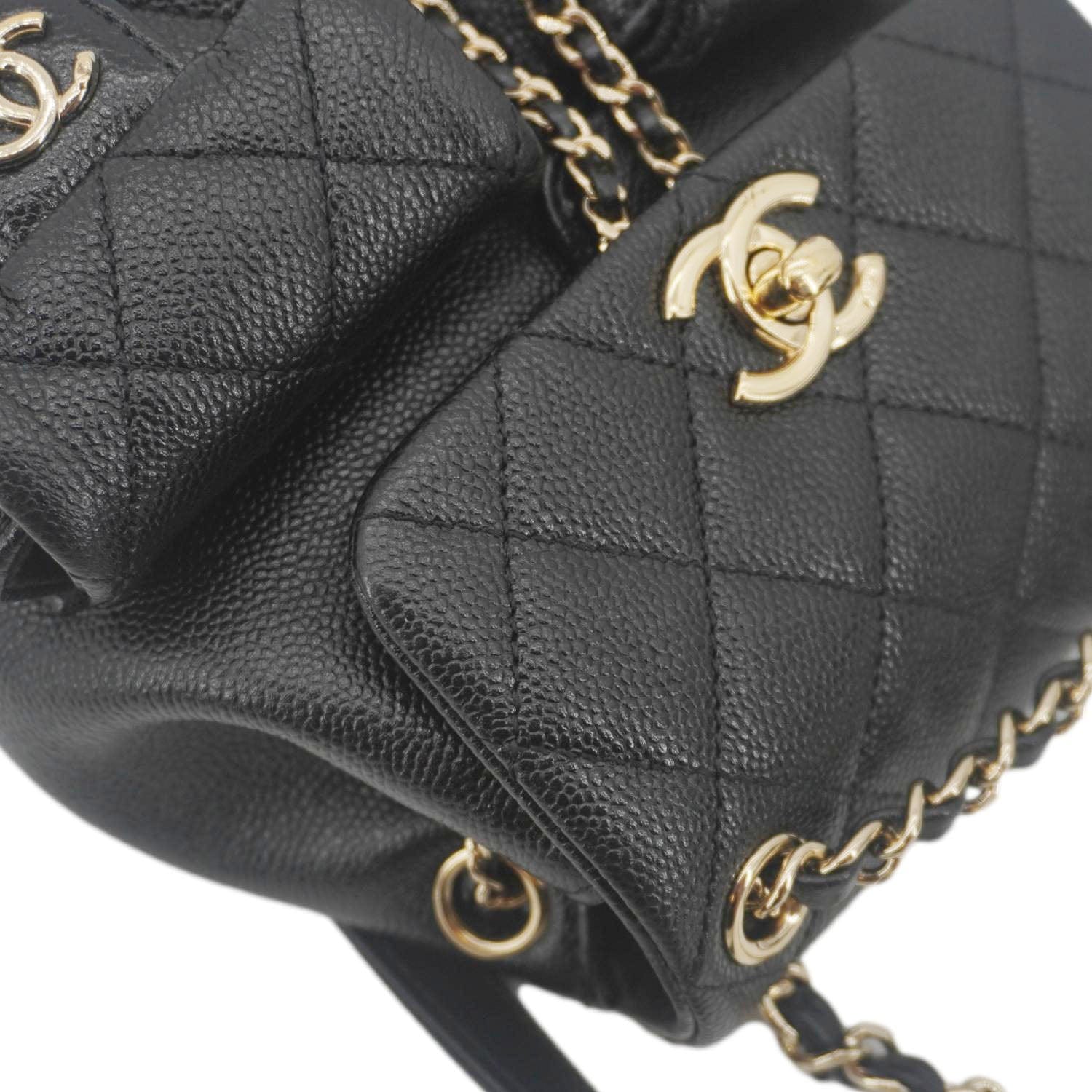 Chanel Duma Pockets Small Quilted Caviar Leather Drawstring Backpack Black