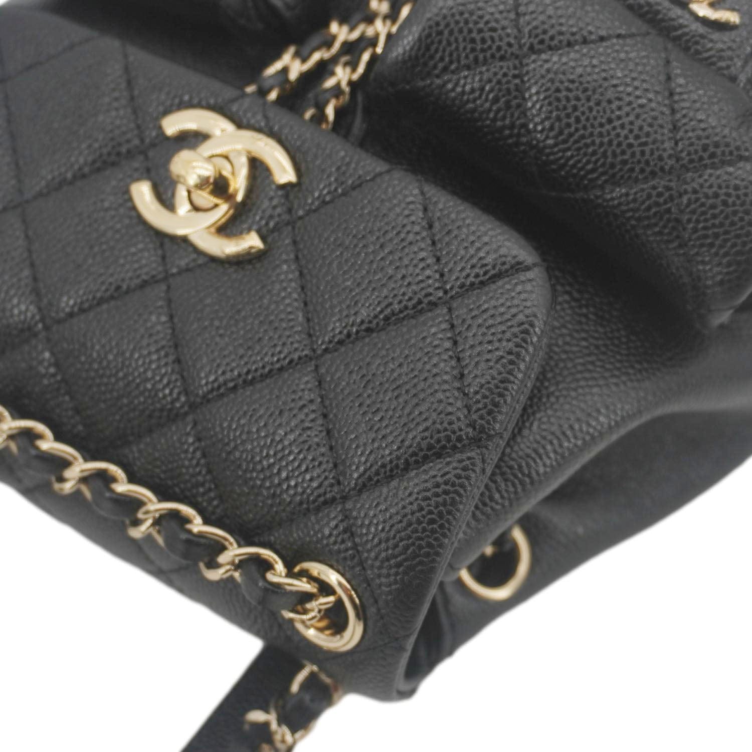 Chanel Duma Pockets Small Quilted Caviar Leather Drawstring Backpack Black