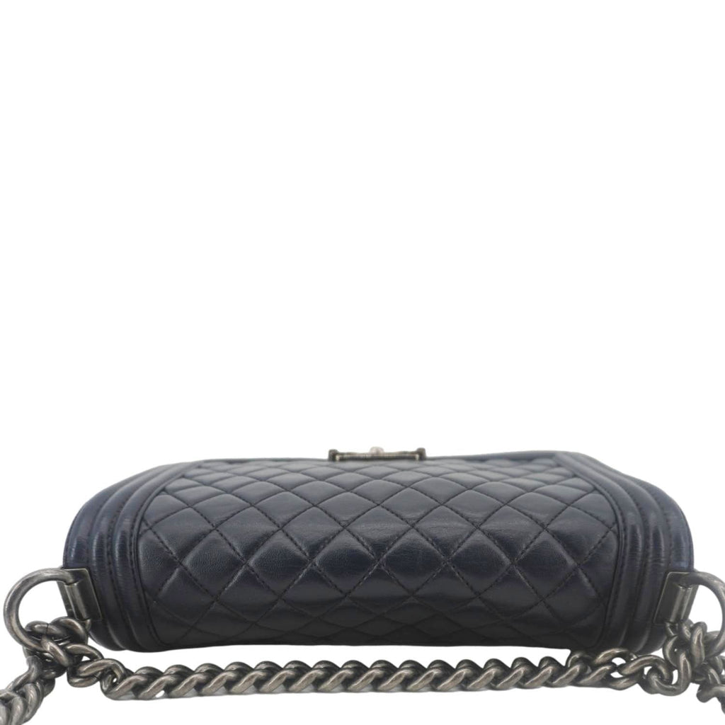 Chanel Boy Flap Medium Quilted Lambskin Leather Crossbody Bag Navy Blue