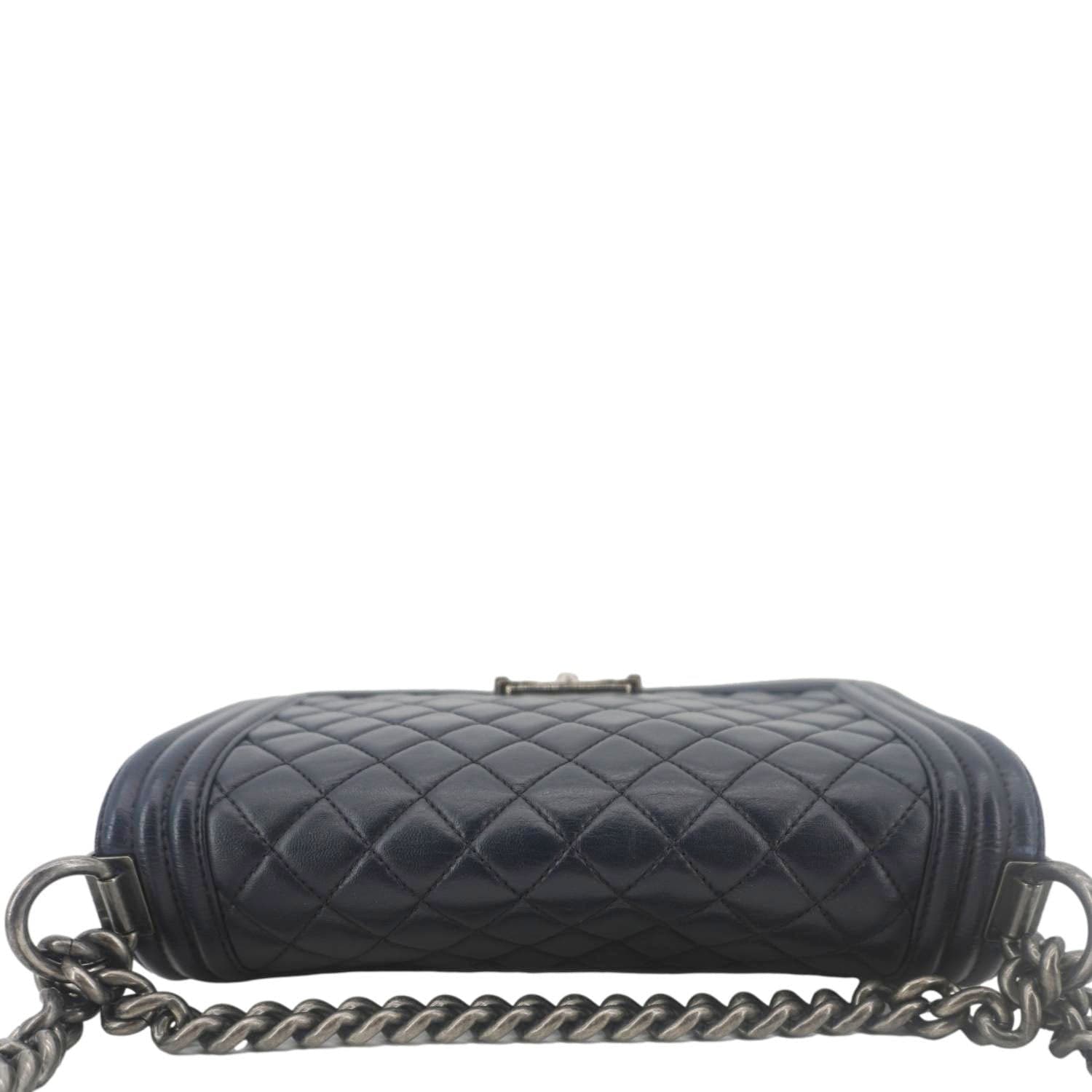 Chanel Boy Flap Medium Quilted Lambskin Leather Crossbody Bag Navy Blue