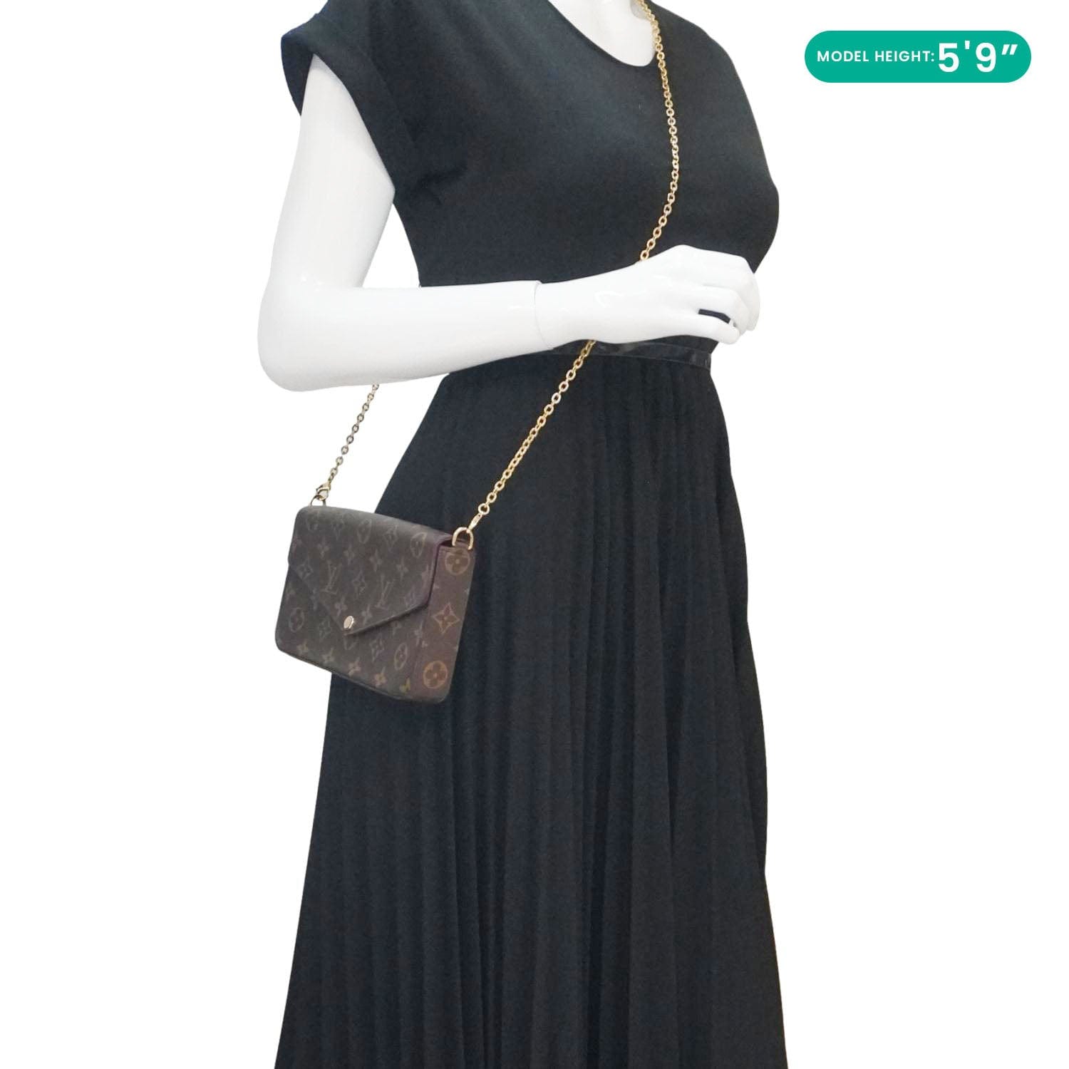LOUIS VUITTON Felicie Pochette Monogram Canvas Crossbody Bag Brown