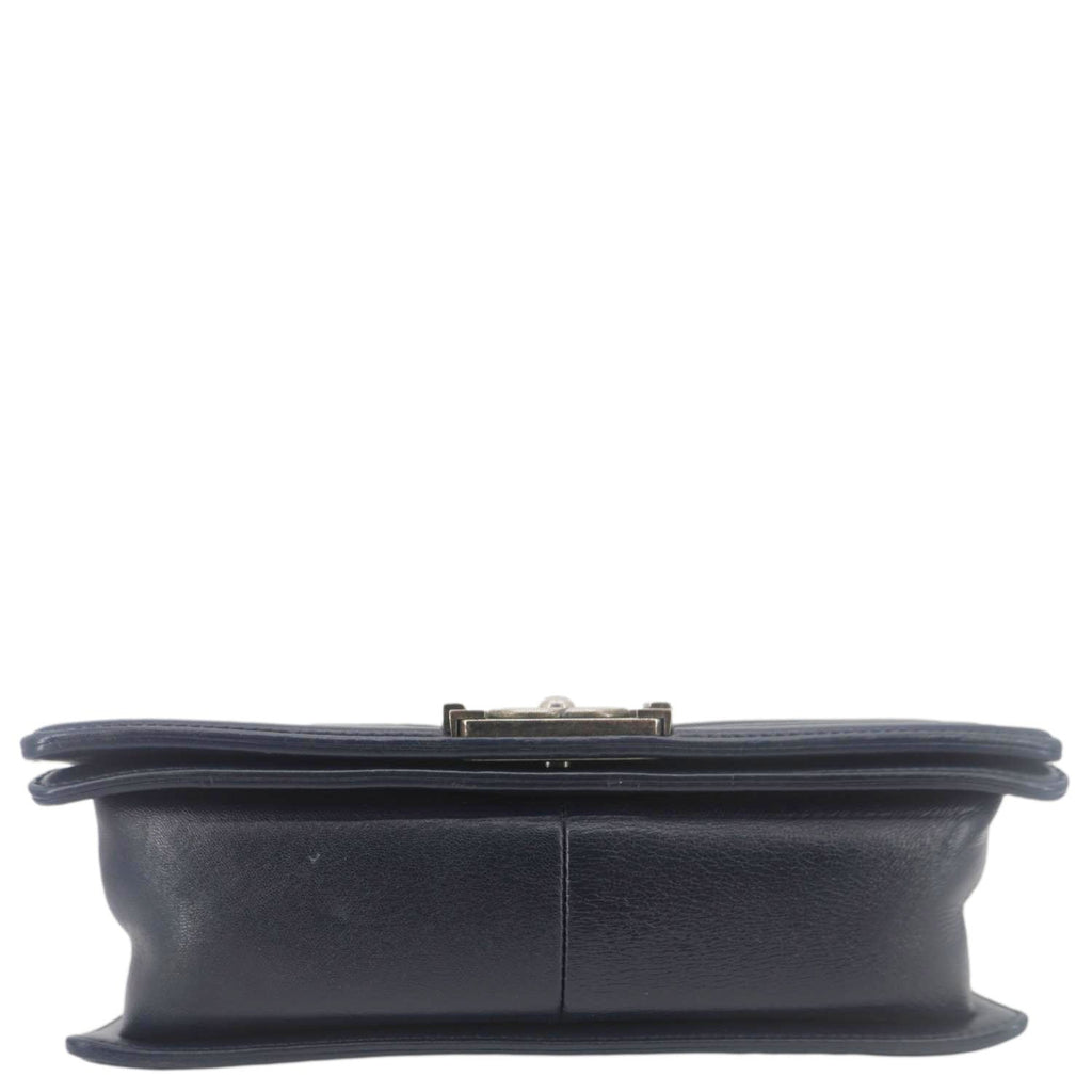 Chanel Boy Flap Medium Quilted Lambskin Leather Crossbody Bag Navy Blue