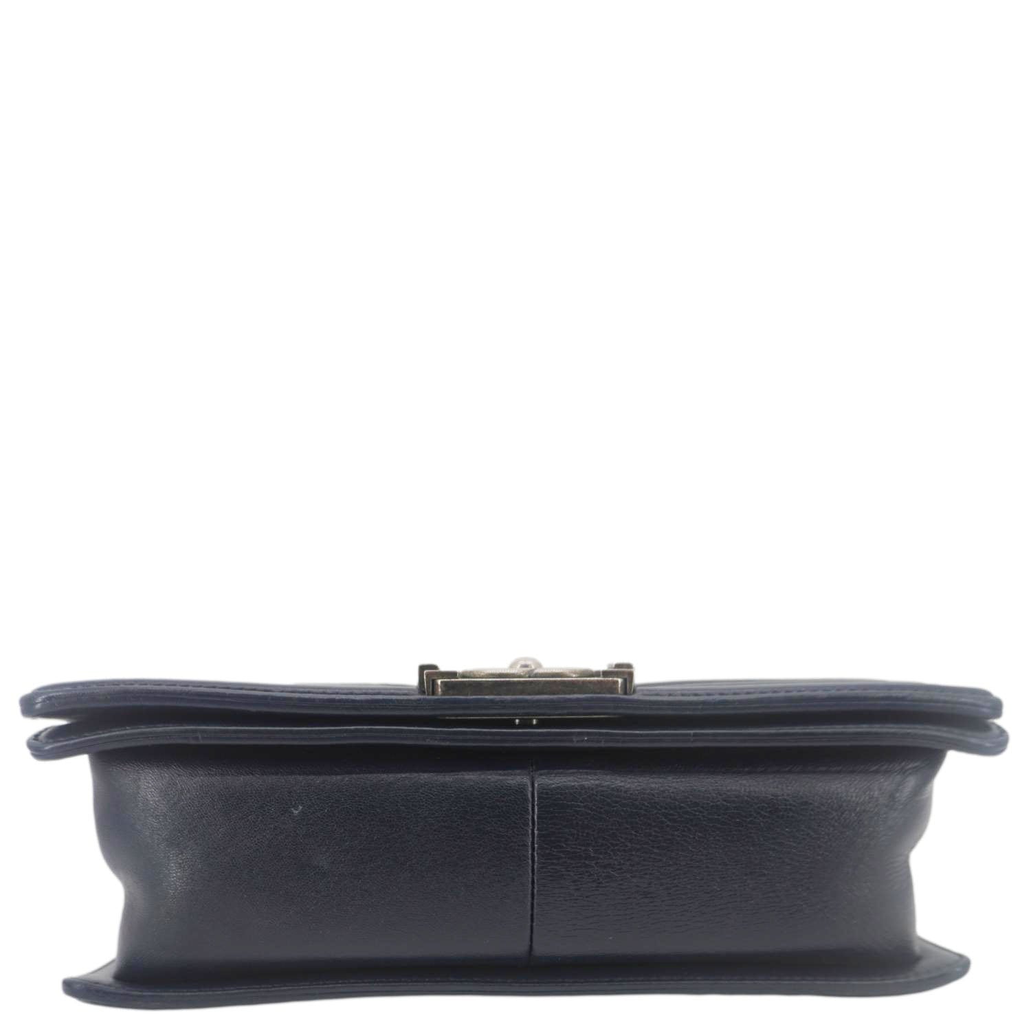 Chanel Boy Flap Medium Quilted Lambskin Leather Crossbody Bag Navy Blue