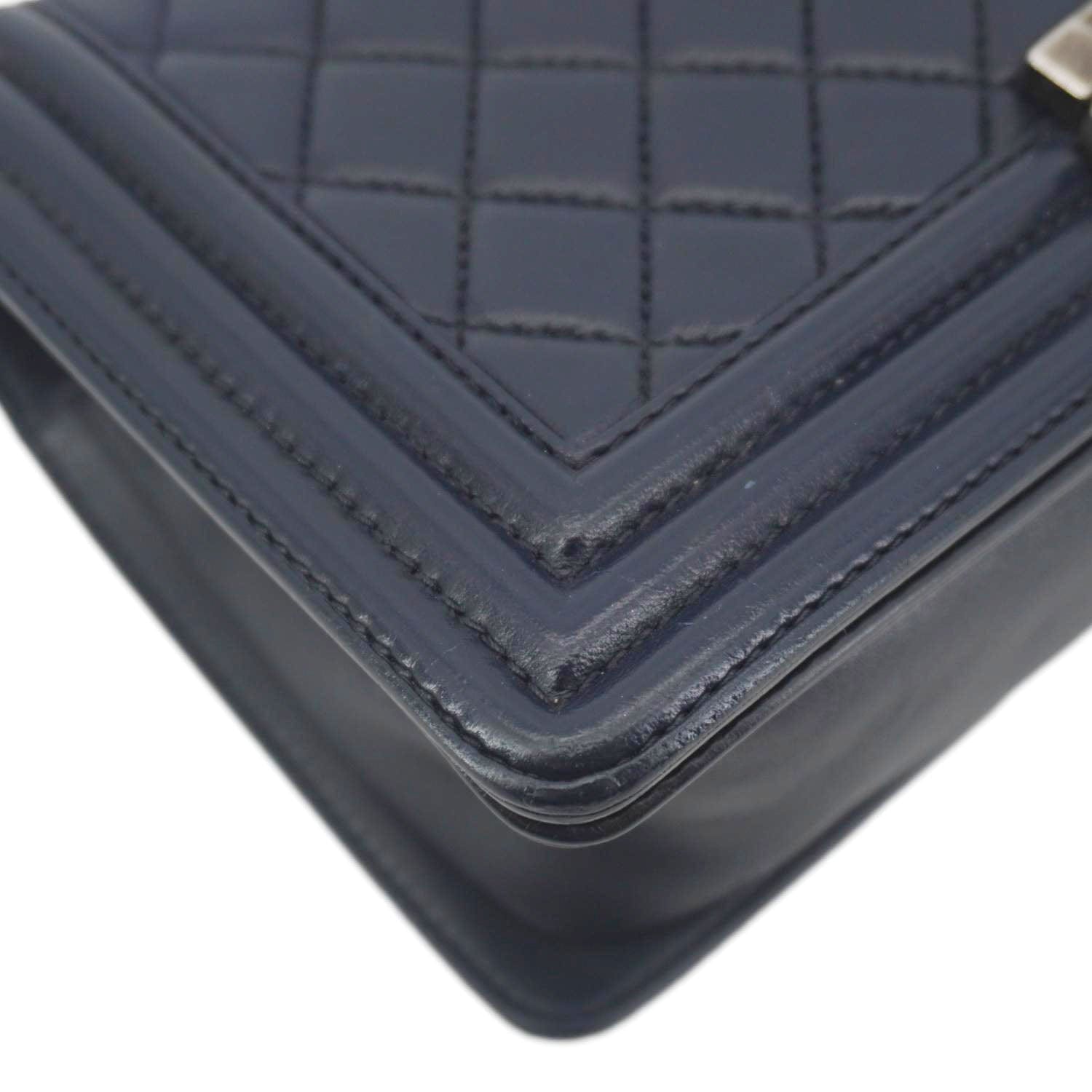 Chanel Boy Flap Medium Quilted Lambskin Leather Crossbody Bag Navy Blue