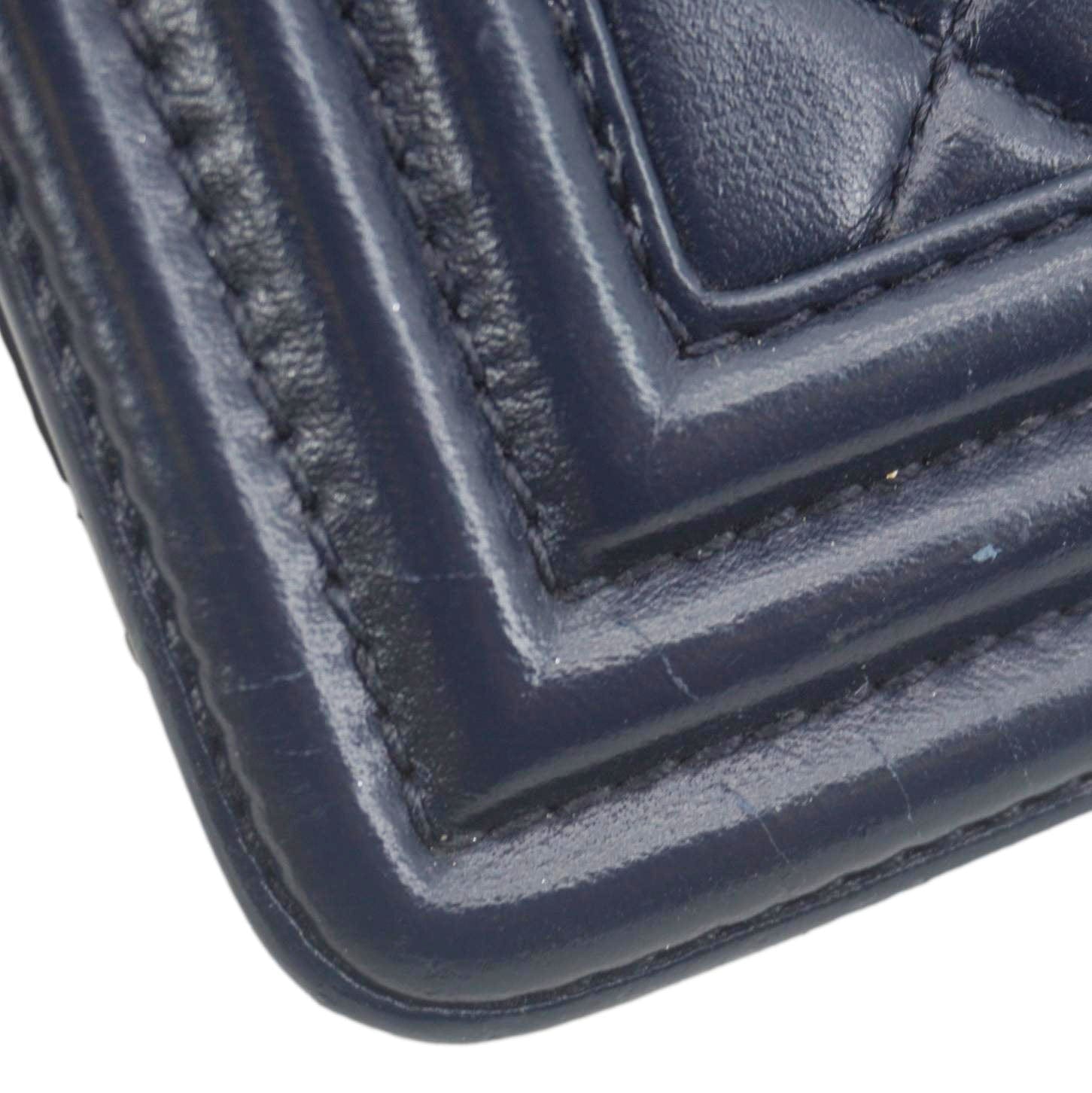 Chanel Boy Flap Medium Quilted Lambskin Leather Crossbody Bag Navy Blue