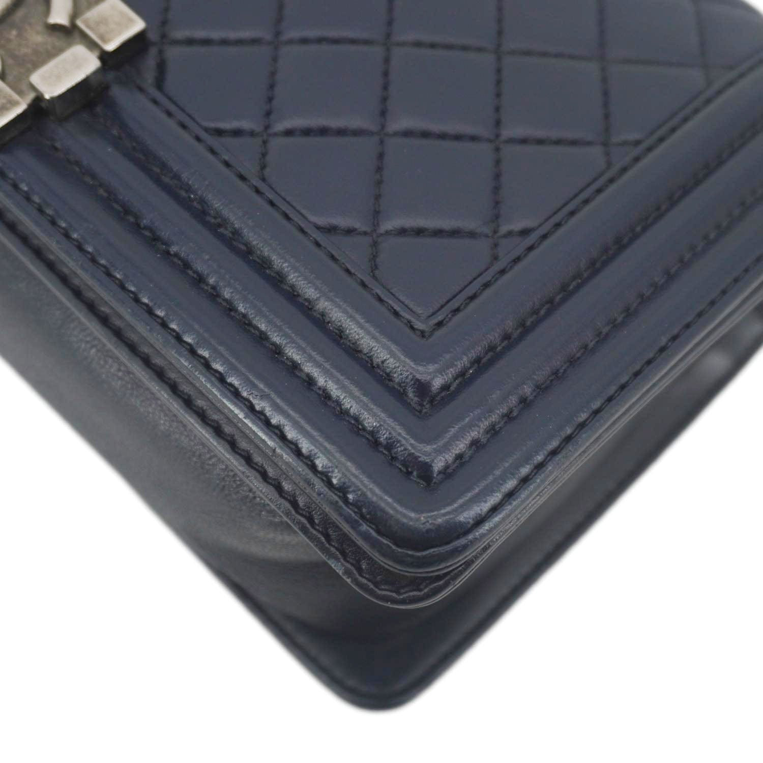 Chanel Boy Flap Medium Quilted Lambskin Leather Crossbody Bag Navy Blue