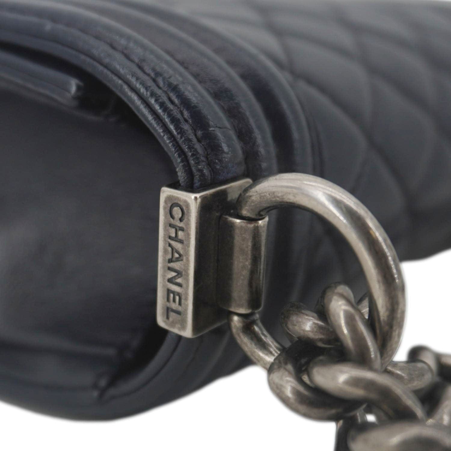 Chanel Boy Flap Medium Quilted Lambskin Leather Crossbody Bag Navy Blue