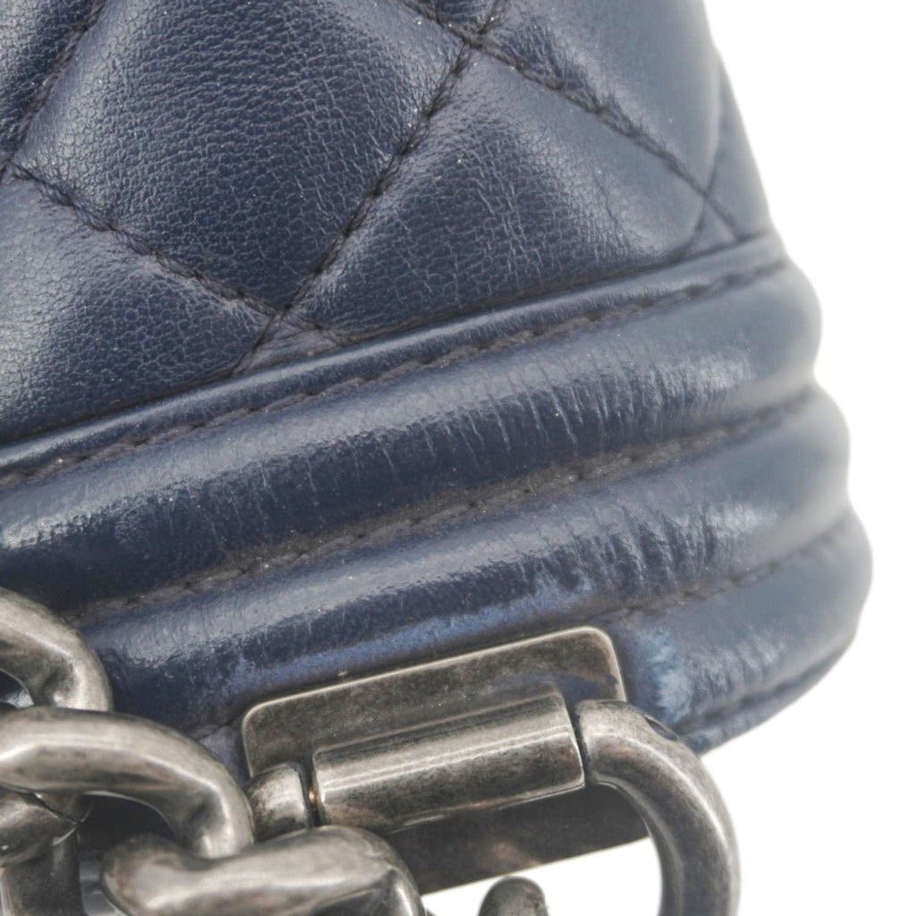 Chanel Boy Flap Medium Quilted Lambskin Leather Crossbody Bag Navy Blue