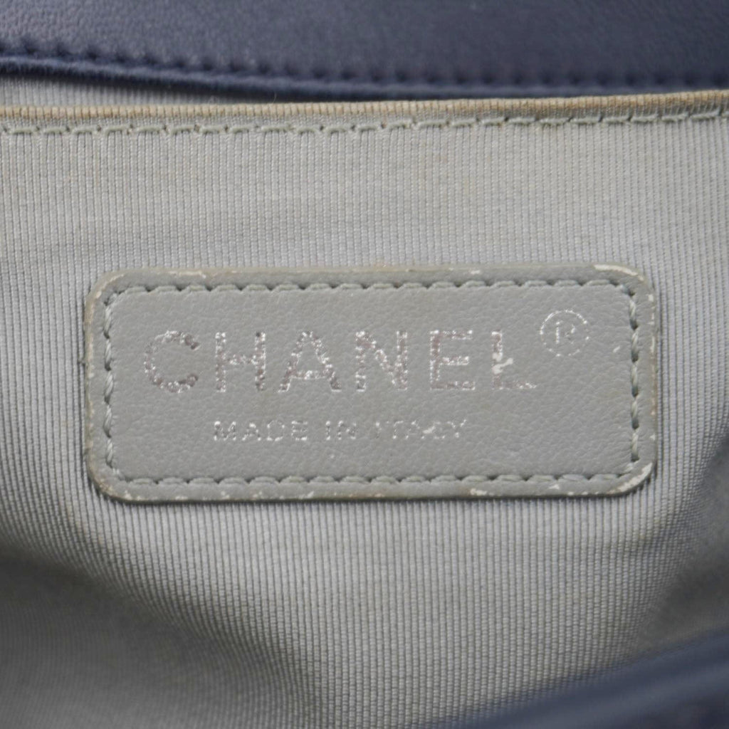 Chanel Boy Flap Medium Quilted Lambskin Leather Crossbody Bag Navy Blue