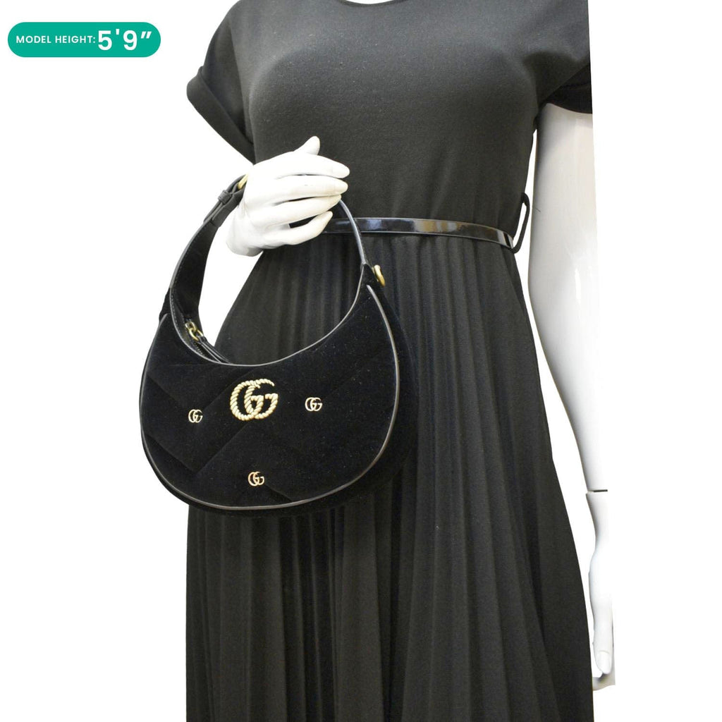 GUCCI Gucci Marmont Half Moon Mini Leather Shoulder Bag Black 770983