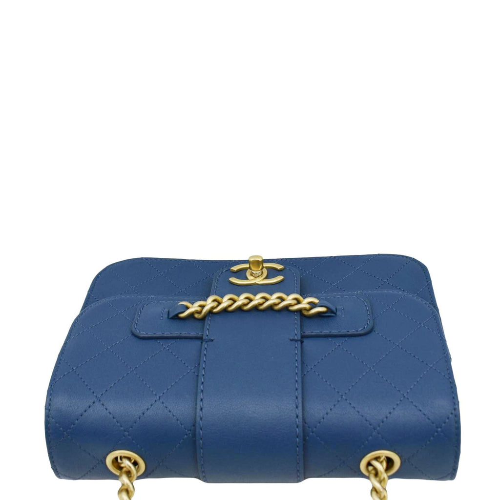 Chanel Front Chain Flap Quilted Leather Shoulder Bag Blue