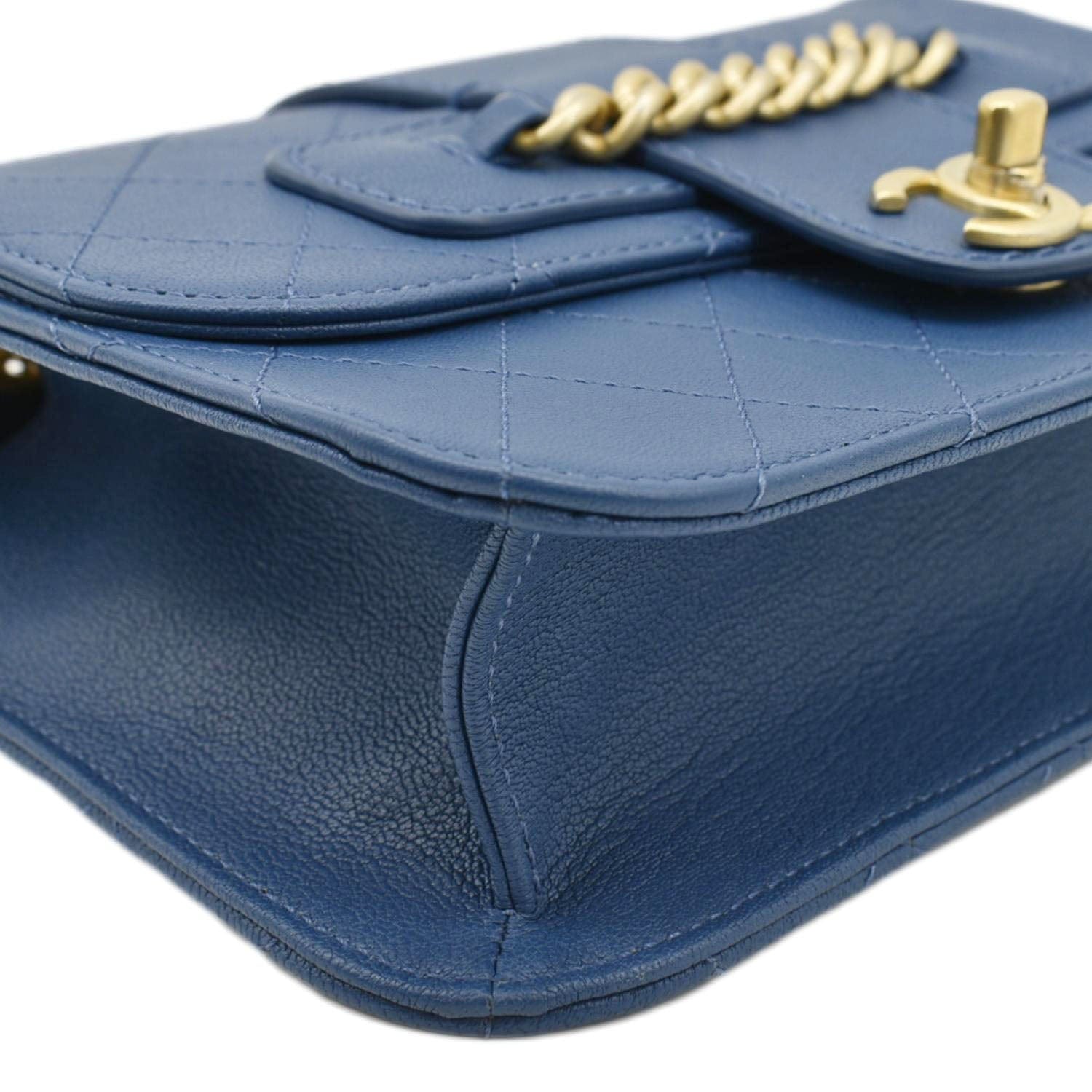 Chanel Front Chain Flap Quilted Leather Shoulder Bag Blue
