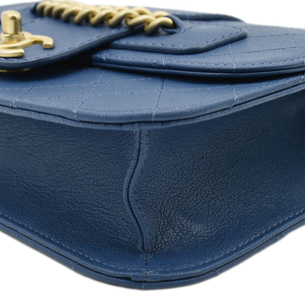 Chanel Front Chain Flap Quilted Leather Shoulder Bag Blue
