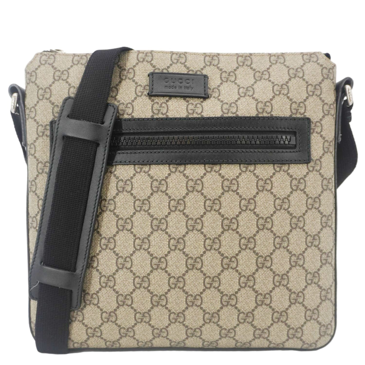 GUCCI Front Zip Medium Gucci Canvas Messenger Bag Beige 406974