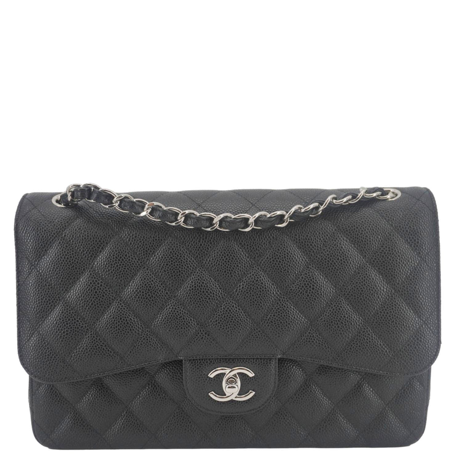 Chanel Classic Double Flap Jumbo Quilted Caviar Leather Crossbody Bag Black