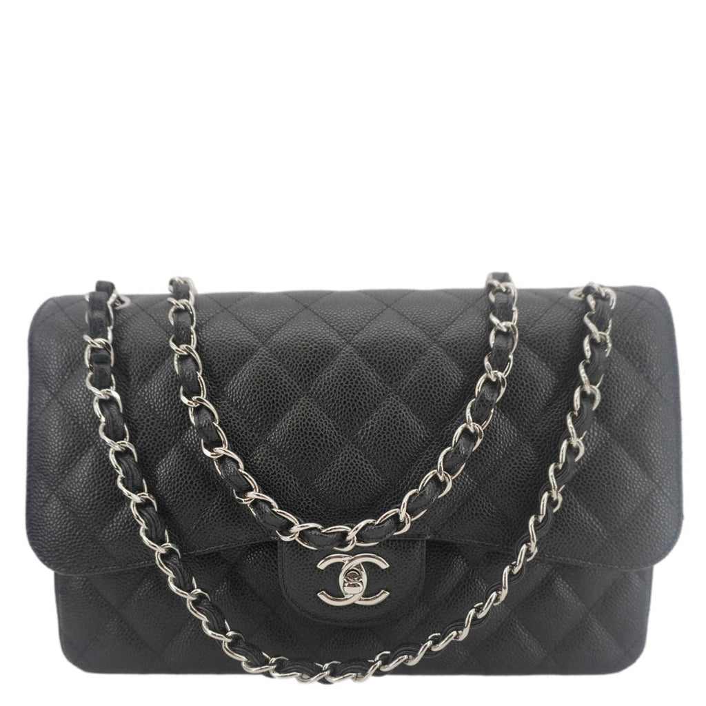 Chanel Classic Double Flap Jumbo Quilted Caviar Leather Crossbody Bag Black
