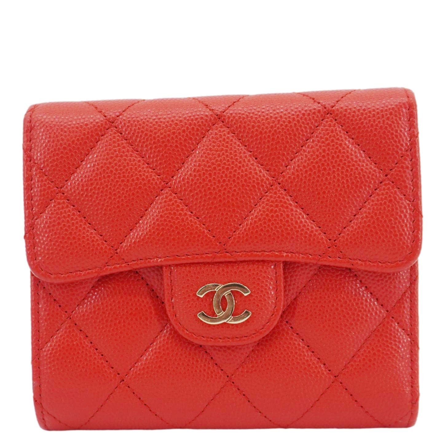 Chanel Chevron Caviar Leather Compact Wallet Red