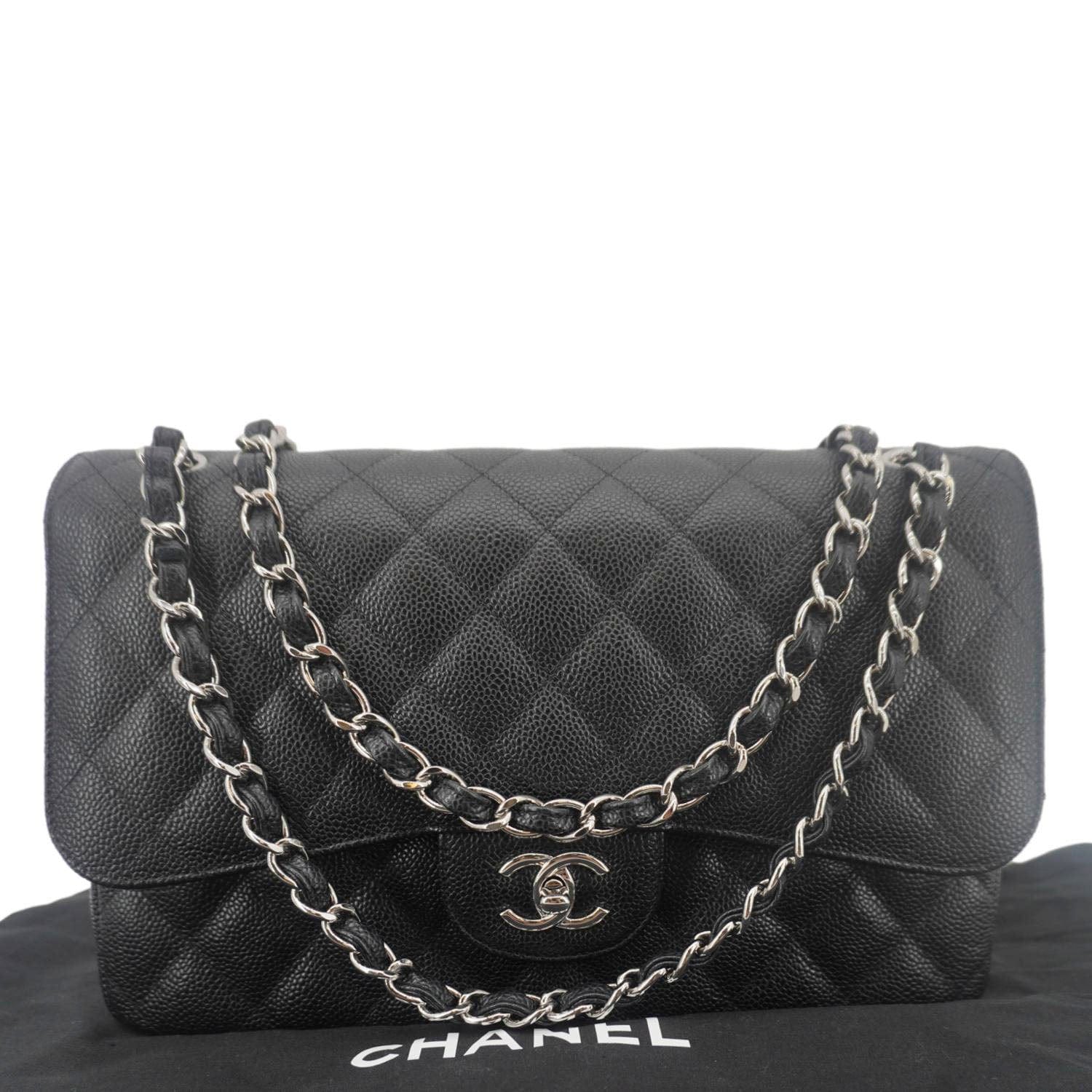 Chanel Classic Double Flap Jumbo Quilted Caviar Leather Crossbody Bag Black