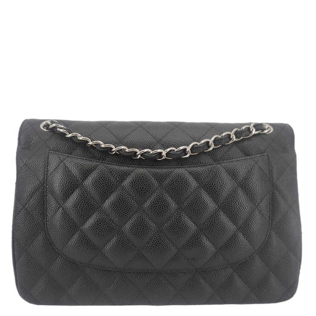 Chanel Classic Double Flap Jumbo Quilted Caviar Leather Crossbody Bag Black