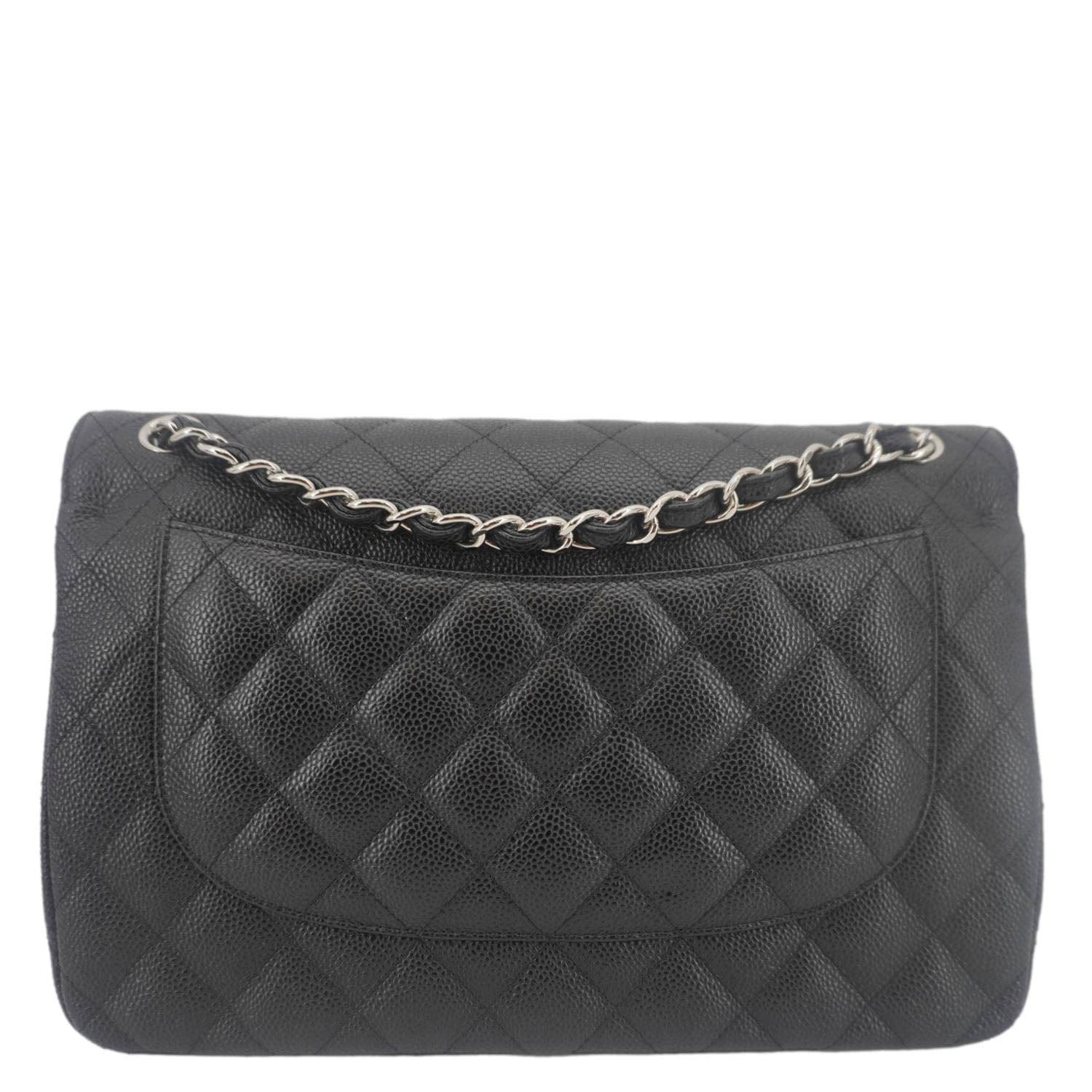 Chanel Classic Double Flap Jumbo Quilted Caviar Leather Crossbody Bag Black