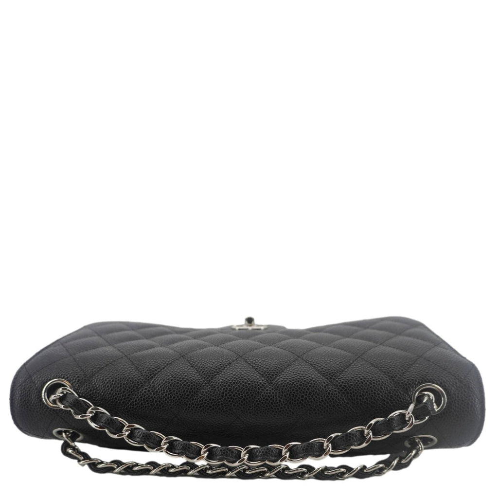 Chanel Classic Double Flap Jumbo Quilted Caviar Leather Crossbody Bag Black