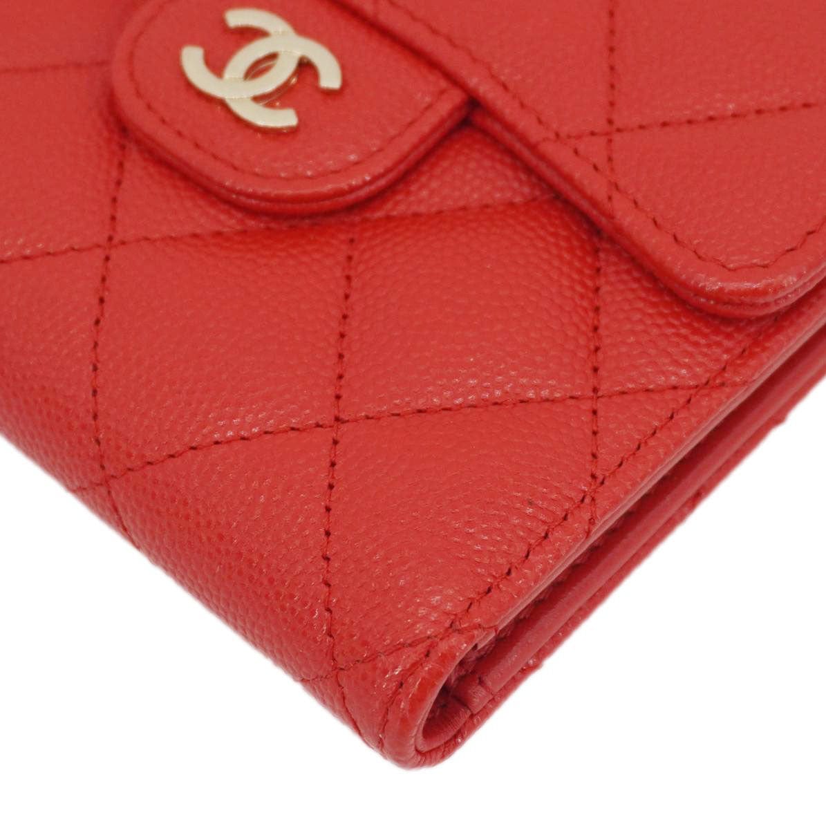 Chanel Chevron Caviar Leather Compact Wallet Red