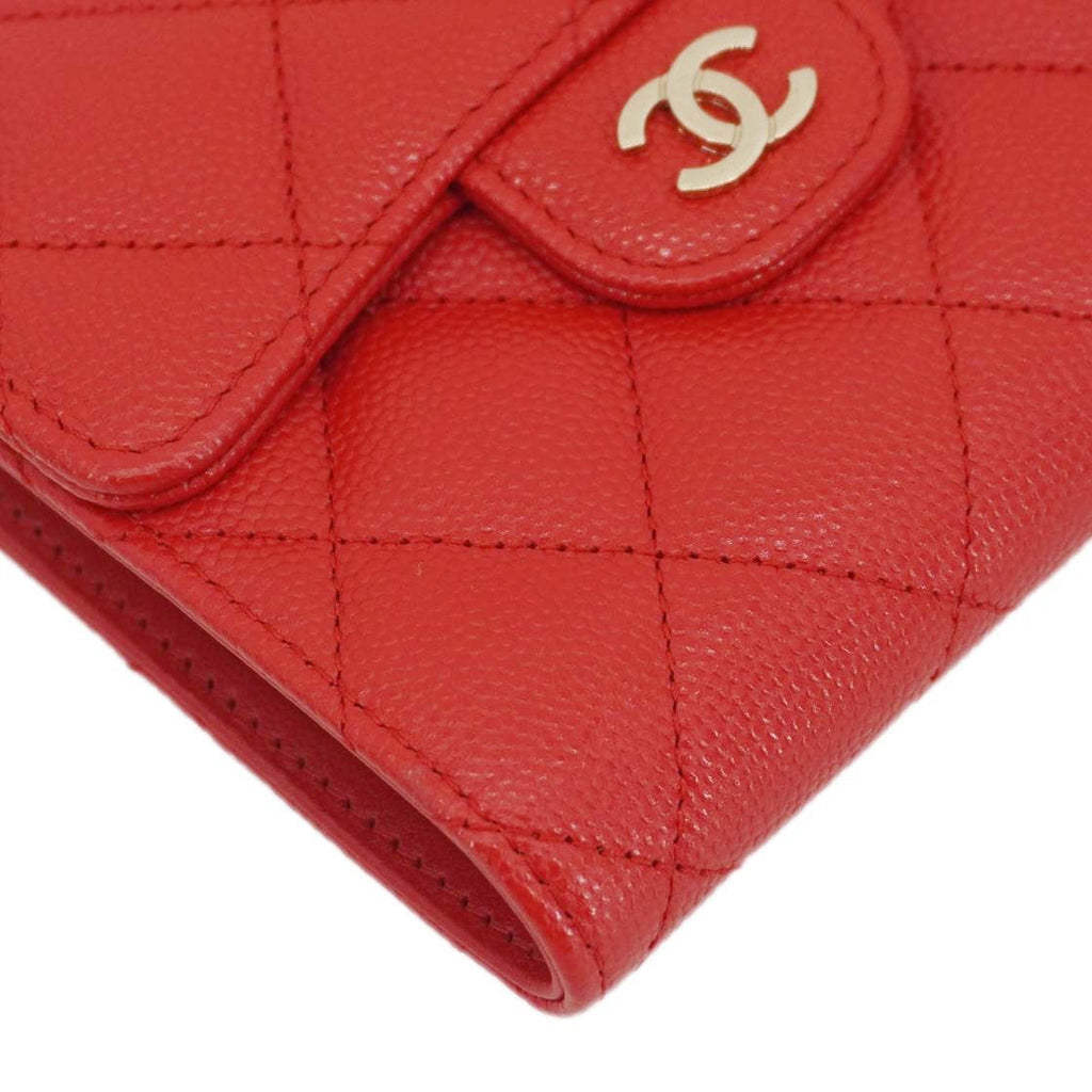 Chanel Chevron Caviar Leather Compact Wallet Red