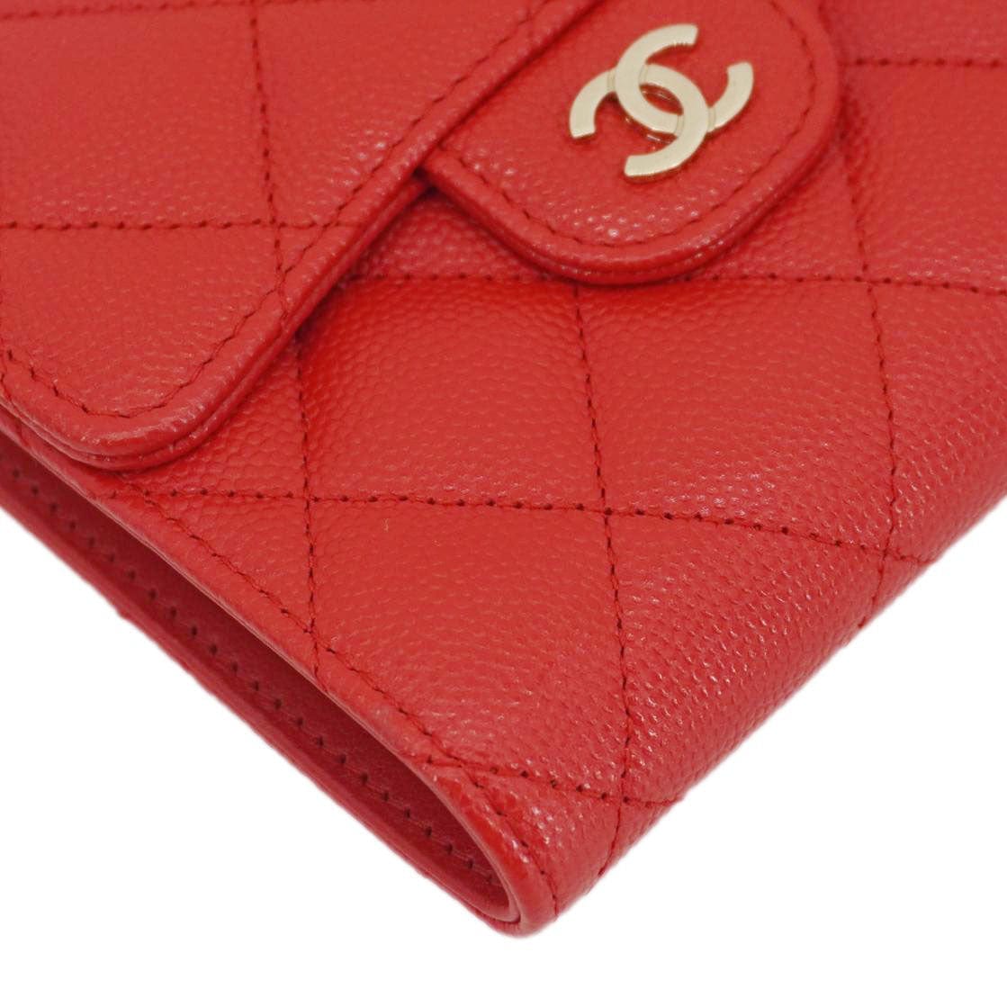 Chanel Chevron Caviar Leather Compact Wallet Red
