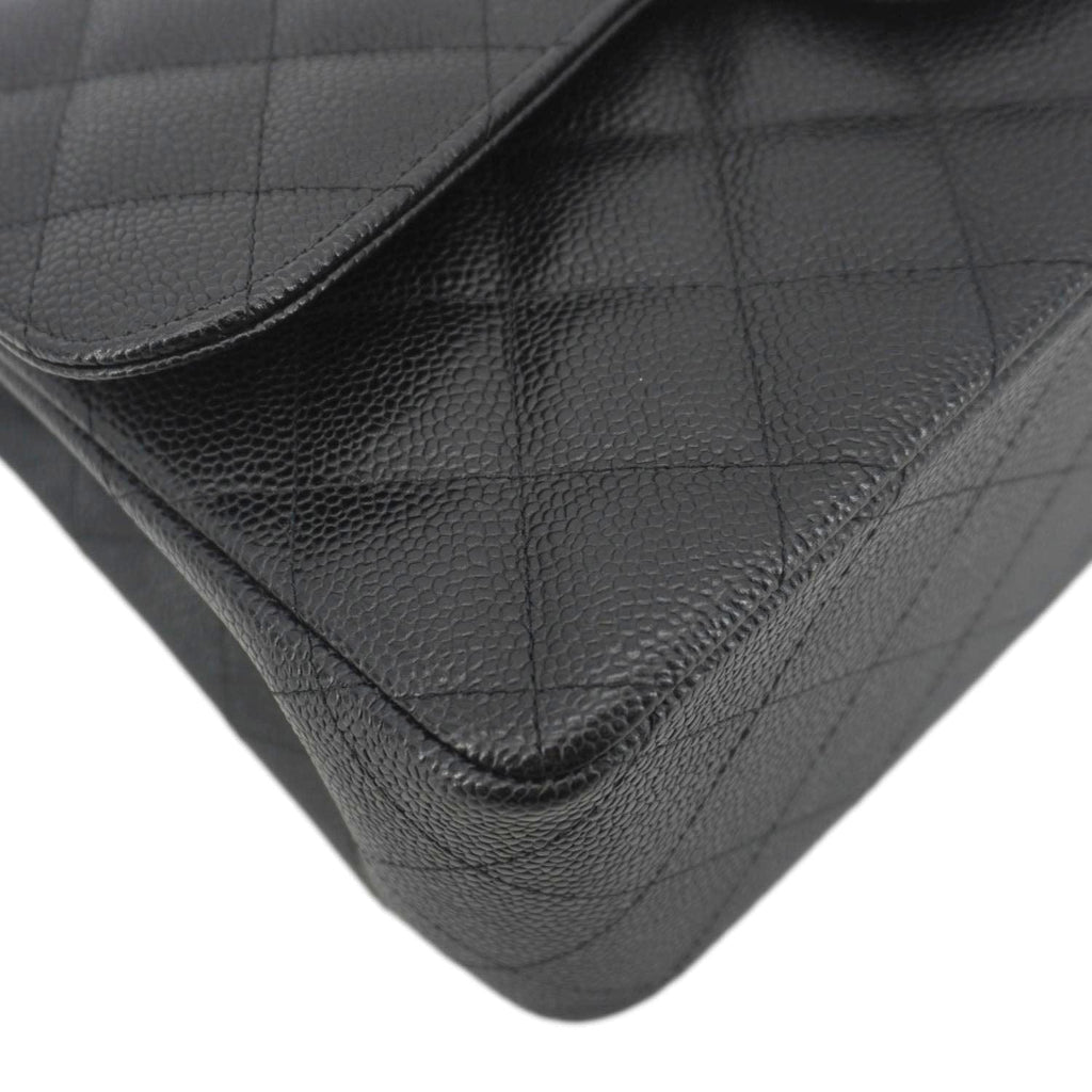 Chanel Classic Double Flap Jumbo Quilted Caviar Leather Crossbody Bag Black