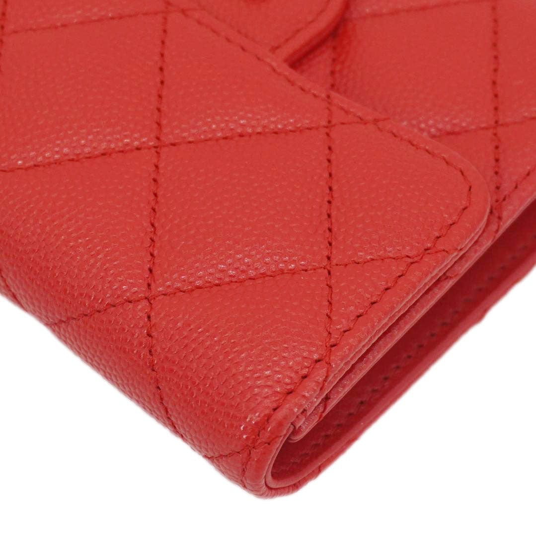 Chanel Chevron Caviar Leather Compact Wallet Red